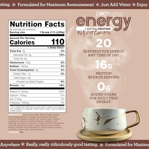 Image of Perk Energy + Extra Protein Powder (1.3 LB) Chai Latte, Gluten-Free