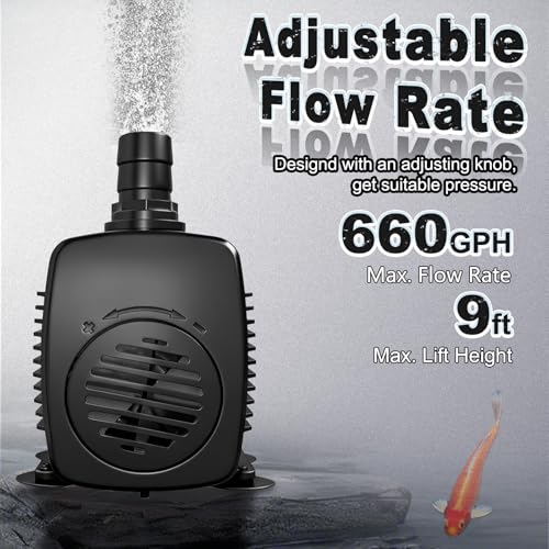 Image of 660GPH Submersible Fountain Pump with Tubing 10ft Outdoor Cord for Garden | Overheat Protection, Ground Cord with 3-Prong Plug Safer for Indoor and Outdoor Use