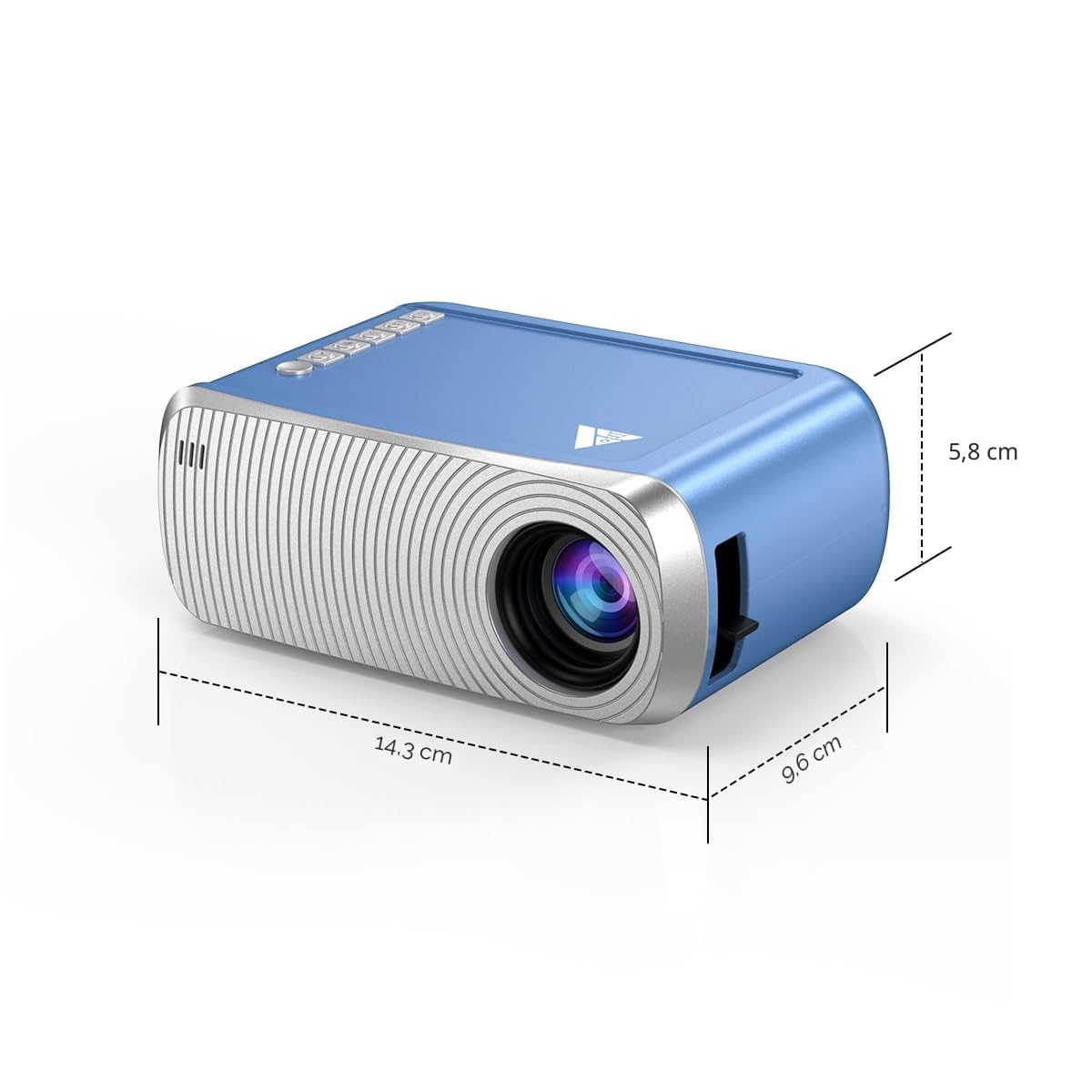 Mini Projecteur Video 4K 1080P Supporte, Videoprojecteur Portable avec WiFi et Bluetooth 5.4, Projecteurs Vidéo avec Haut-Parleur pour Téléphone/HDMI/USB/Clé TV(Bleu argenté)