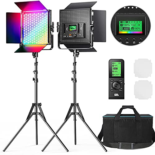 Pixel K80 RGB Video Light with Wireless Remote, 2600k-10000k CRI 97+ Full Color Photography Lighting Kit for YouTube Studio, 2 Packs Led Panel Light for Gaming, Streaming, Web Conference