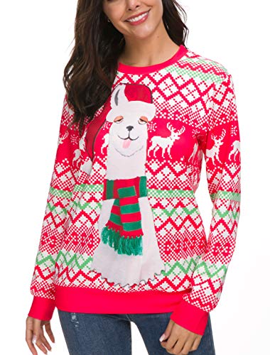 Women's Patterns Reindeer Snowman Tree Snowflakes Christmas Sweater Cardigan Red