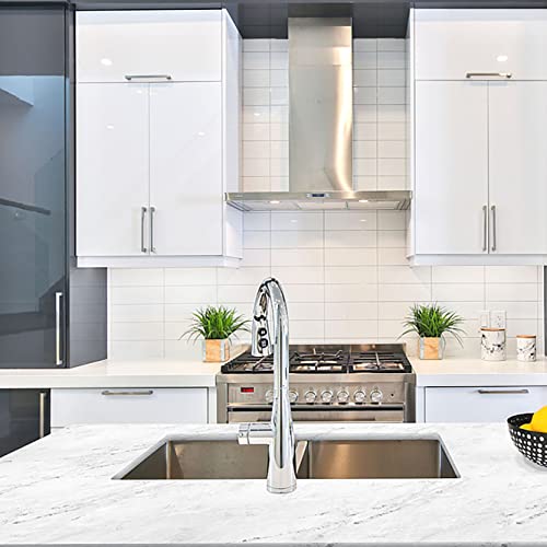 Image of Very Berry Sticker Marble Contact Paper (White Matte, 24 inch x 78 inch, 1 Pack) | Authentic marble pattern, Thick, Waterproof, Laminate vinyl, Self adhesive, Peel and stick wrap, For countertop and wall