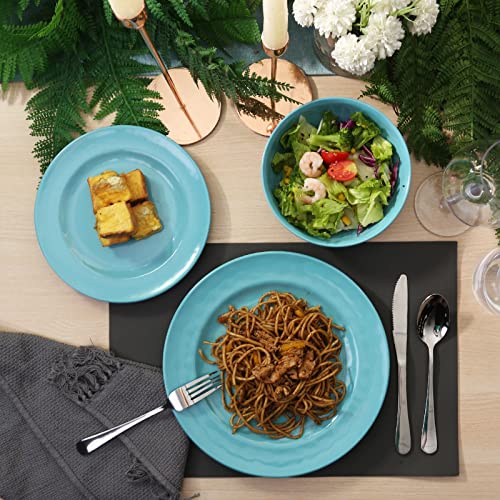 Tp 12-Piece Dinnerware Set, Melamine Dishes Set With Bowls And Plates, Non-Breakable Lightweight Dinner Service For 4, Teal #TOP1