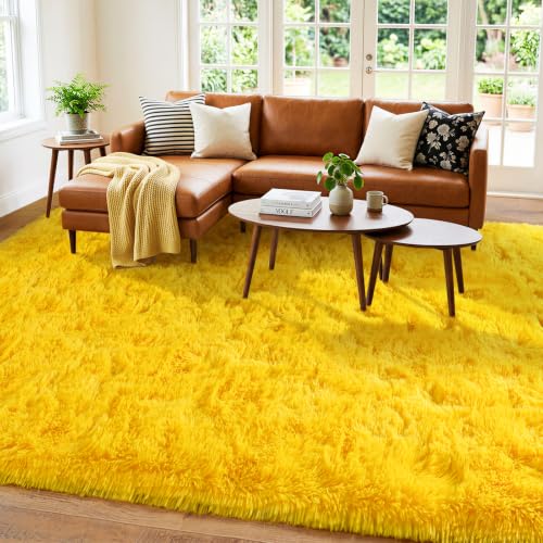 Pionblank Large Rug for Living Room 6x9, Modern Soft Shag Area Rug, Yellow