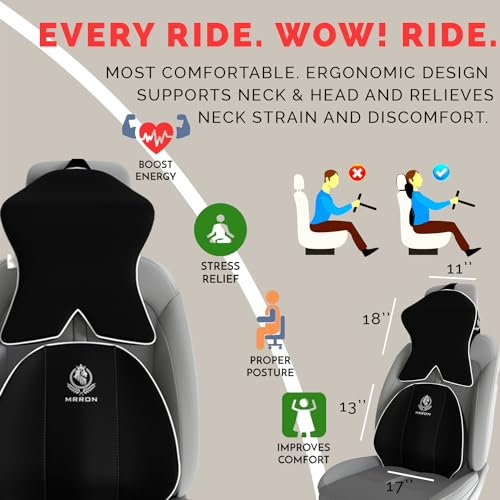 Image of MRRON Series Memory Foam Neck Rest & Extra Lumbar, Relief Pillow, 100% Soft Memory Foam Pillow, Adjustable Strap, Cervical Support for Car Seat. (Black, Spine Support)