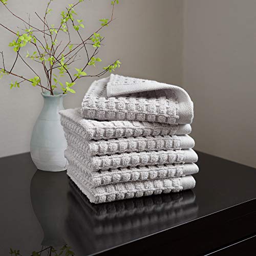 DKNY Quick Dry 100% Cotton Towels, 6 Pack Washcloths - 12 x12, Grey