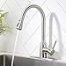 VESLA HOME Modern Commercial Stainless Steel Single Lever Pause Botton Pull Out Sprayer Kitchen Faucet, Brushed Nickel Kitchen Sink Faucet With Deck Plate