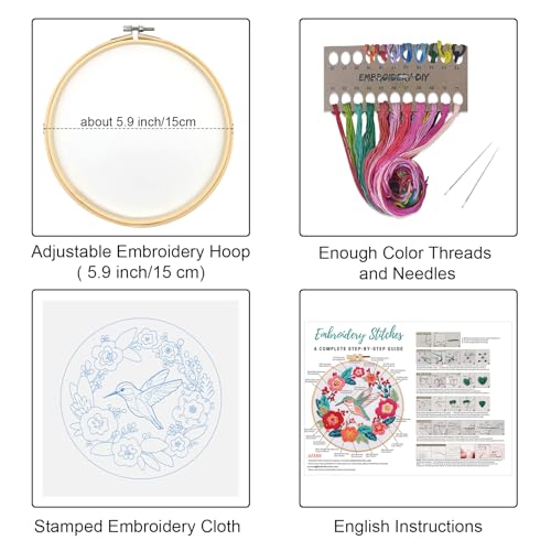 Image of Louise Maelys Hummingbird Embroidery Kits for Beginners,Cross Stitch Kit for Adults,DIY Needlepoint with Flowers Pattern