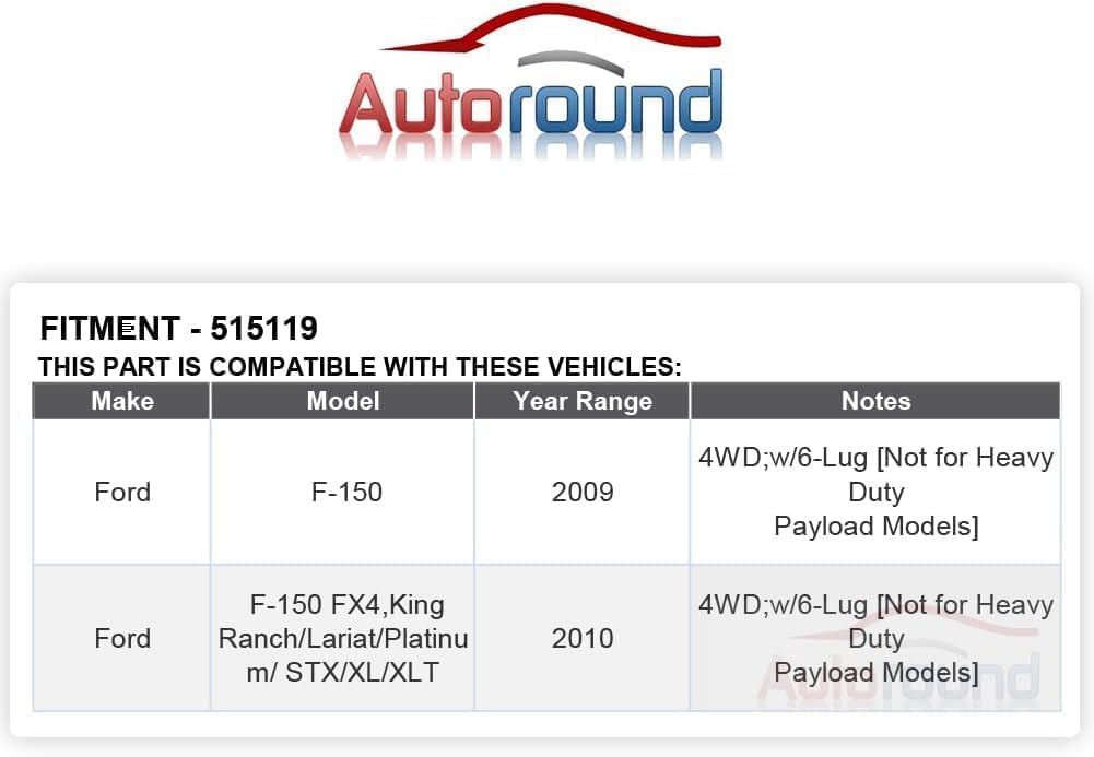 Autoround Pair 4WD Front Wheel Hub and Bearing Assembly 515119 Compatible with Ford F-150 2009 2010 6 Lug w/ABS