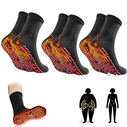 3 Pair AFIZ Socks - AFIZ Tourmaline Slimming Health Sock, Winter Heated Magnetic Winter Comfortable Self-Heating Socks (Black)