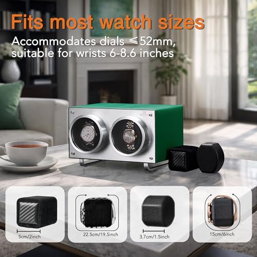 Image of MOZSLY Double Watch Winder for Automatic Watches with Quiet Motor 12 Rotation Mode Setting AC Adapter or Battery Powered PU Leather