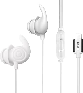 Hmusic Sleep Earbuds, Noise Isolation USB C Sleep Headphones Wired, Lightweight Soft Silicone Earplugs with Mic for Insomnia, Side Sleeper, Snoring, Air Travel, Yoga, Relaxation, Meditation (White)