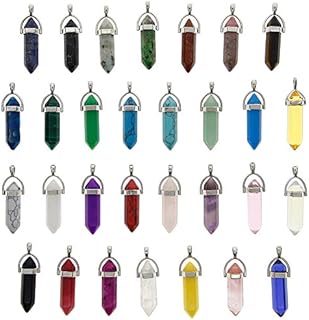 Juanya 30pcs Bullet Shape Healing Pointed Chakra Beads Quartz Crystal Stone Pendants for DIY Necklace Jewelry Making,Assorted Color