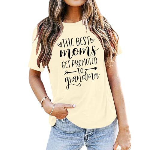 Image of Women Best Moms Shirt Get Promoted to Grandma T Shirt Grandmother Gift Shirt Short Sleeve Casual Tee Top