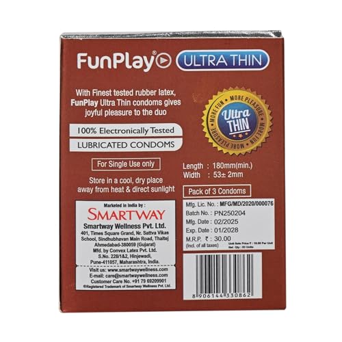 Image of FunPlay Ultra Thin Chocolate Flavoured Condoms - 3 Pcs | Premium Latex for Men | Ultra Sensitive Feel | Discreet & Safe Protection | Smooth Lubricated Flavoured Condoms