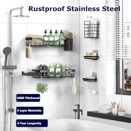 NESOMI 7-Pack Shower Caddy Adhesive,Stainless Steel Shower Organizer Shelf - 4