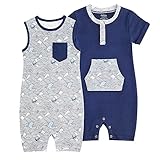 Owlivia Organic Button Cotton Baby Boy Girl 2 Pack Sleep N Play, Footless, Short Sleeve(18-24...