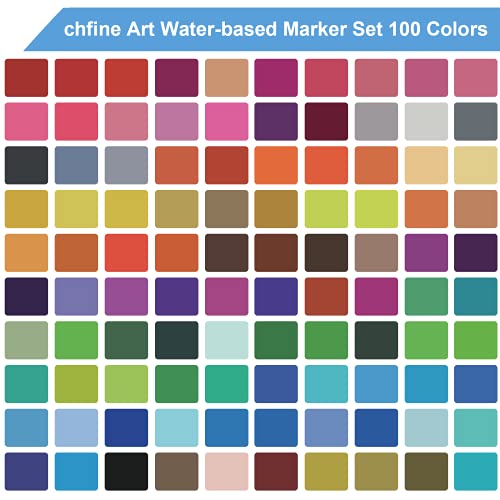 Chfine 100 Colors Artist Markers Dual Tip Pens, Fine Tip Coloring Marker & Brush Tip Pen Set,Water Based Markers For Adult Kids Coloring #TOP1