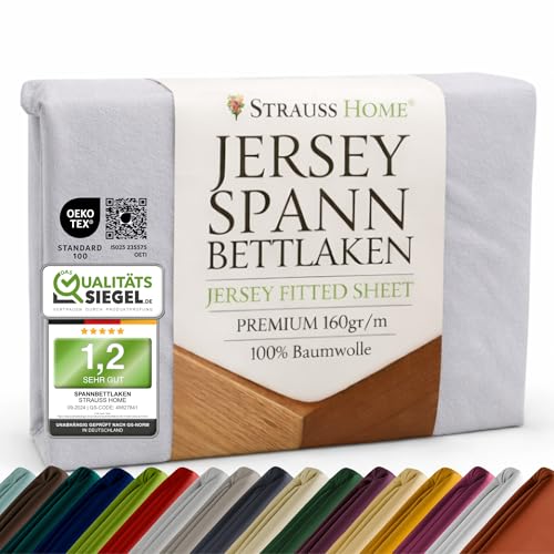 Strauss Home® Premium Spannbettlaken – 160 g/m² Gekämmte Baumwolle – Jersey in Hotelqualität – Formstabil & Langlebig – Rundumgummi – Für Matratzen bis 27 cm – 140x200-160x200 cm - Hellgrau