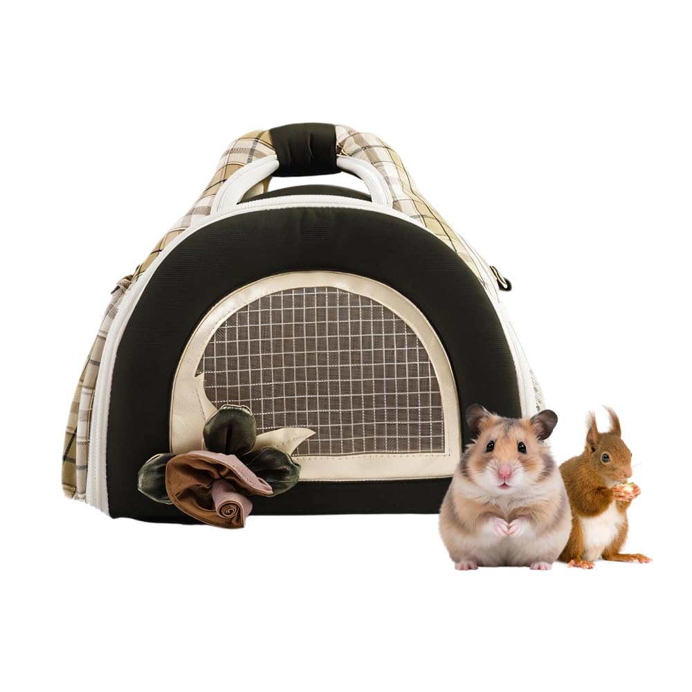 Small Animal Carrier Bag, Hamster Travel Bag with Shoulder Strap & Handle, Breathable Mesh Window for Sugar Glider Guinea Pig, Side Storage Pocket
