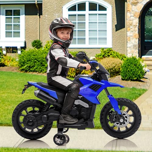 6V Kids Electric Motorcycle with Training Wheels, Ride-on Motorbike Toy with Headlight, Music & Bluetooth, Max Speed 5MPH, Great Gift for Boys & Girls Ages 3+