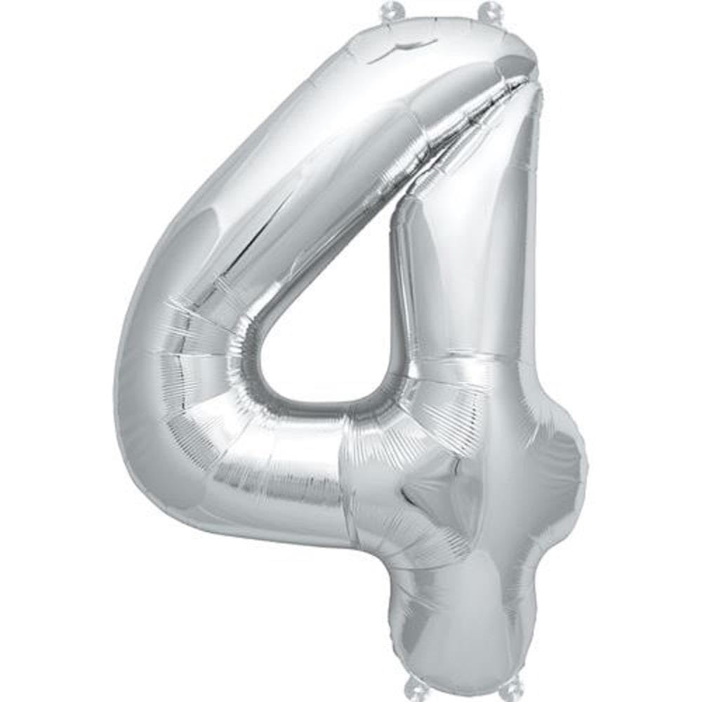 16" Silver Number 4 Foil Balloons Air Filled Self Inflating Birthday Anniversary Wedding Party Banner Decorations