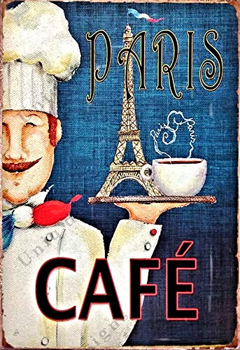 UNiQ Designs Vintage Kitchen Coffee Tin Signs PARIS CAFE - 50s Kitchen Metal Coffee Sign Coffee Poster Vintage Things and Wine Signs accent - Funny Kitchen Signs and Decor - Coffee Station sign 12x8