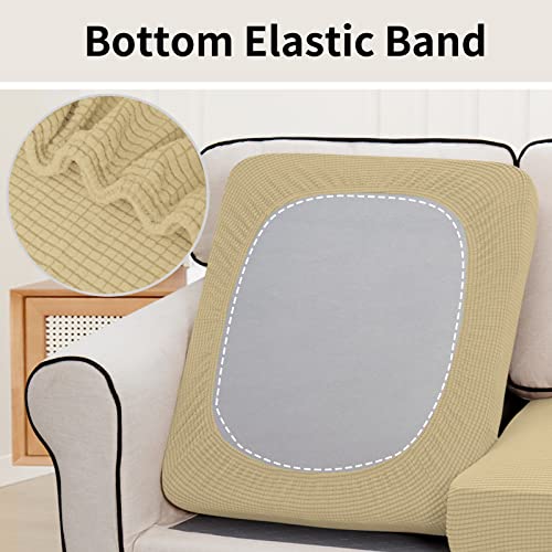 Image of Easy-Going Stretch 2 Pieces Loveseat Couch Cushion Cover for 2 Seat | Individual Furniture Protector Sofa slipcover for 2 Cushion Couch Washable Soft with Elastic Bottom Beige
