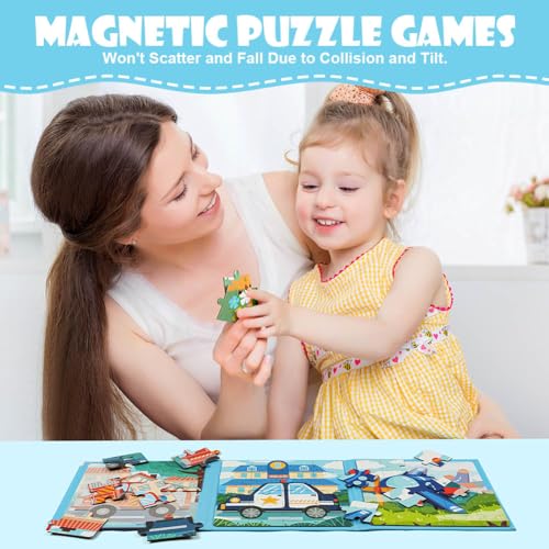 Aolso Magnetspiel ab 3–5 Jahren, 12-16-20-teiliges Magnetpuzzle für Kinder, Aktivität im Flugzeug für Kleinkinder, Reisespiele und Reisespielzeug, pädagogisches Magnetgeschenk (Transport)