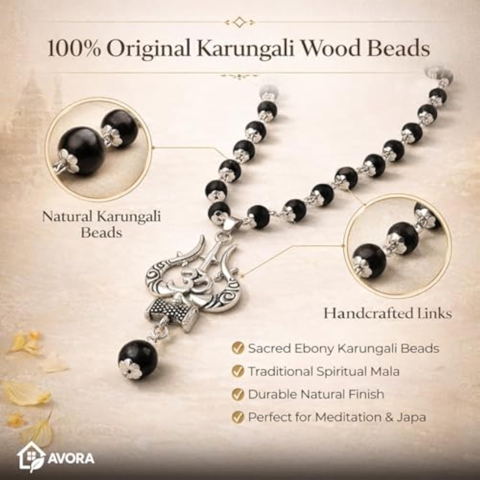 Karungali Malai Original 54 Beads with Om Shiv Trishul Pendant