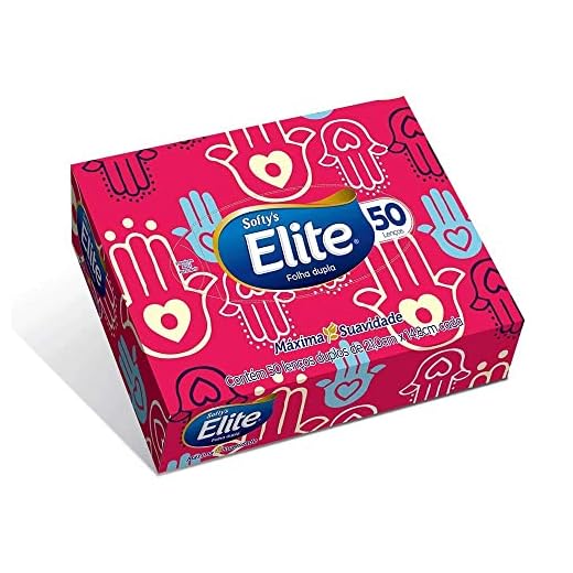 Lenços de Papel Elite Softy's Folha Dupla, 50 unidades de 21x14,08 cm