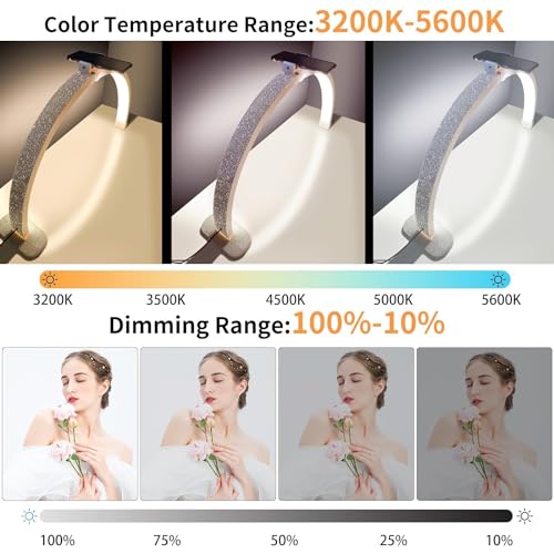 Half Moon Light with Phone Holder, 30" Half Moon Lamp, 40W LED Lash Light for Eyelash Extensions, Makeup, Tattoo, Spa, Desk Lamp for Nail Tech (White)