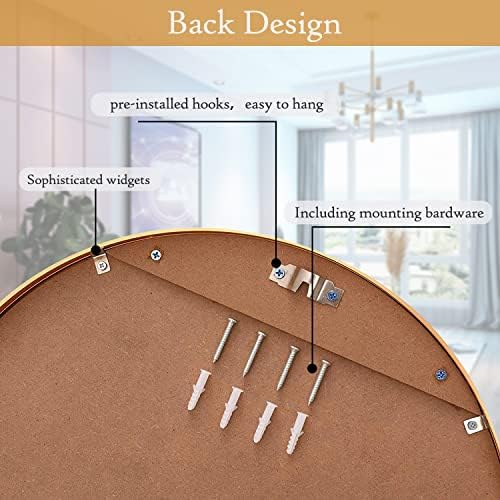 FANYUSHOW Round Mirror for Wall Mounted Metal Framed Circle Mirror 50 cm Gold Round Mirror for Bathroom, Bedroom, Living Room
