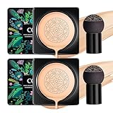 LZXLUKGIR Mushroom Head Air Cushion CC Cream Foundation,2PCS Moisturizing BB Cream Cushion Foundation Makeup,Full Coverage Long Lasting Matte Concealer Base de Maquillaje（Natural）