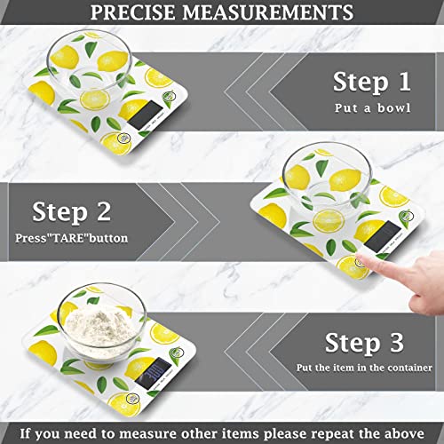 Summer Lemon Fruit Food Scale,4 Units Convertible Digital Kitchen Scale Perfect For Meal Prep,Cooking And Baking,Load Bearing 0.17Oz To 22 Lbs,Easy Clean Waterproof Tempered Glass H140263 #TOP2