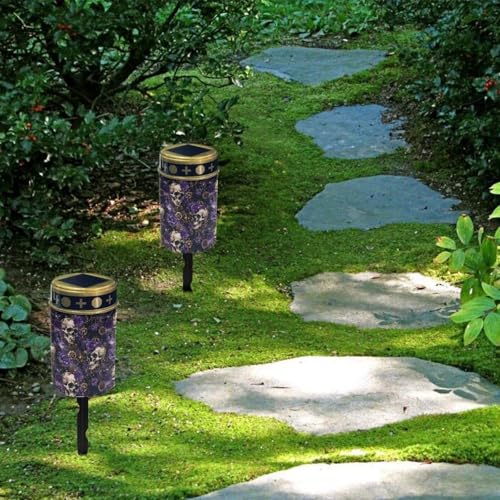 Image of Skull Rose LED Solar Lights for Patriotic Landscape Waterproof Solar Power Light Flameless Candle for Cemetery Grave Halloween Decorations 2 Pcs