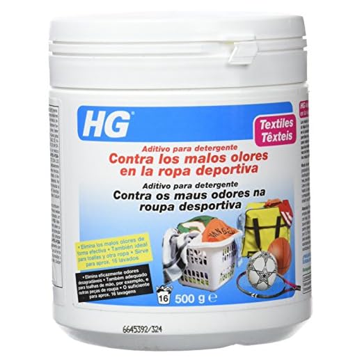 HG Aditivo para Detergente Contra los Malos Olores en la Ropa, Elimina el Olor a Sudor y Otros Olores Desagradables de la Ropa, 16 Lavados - 500g, El embalaje puede variar
