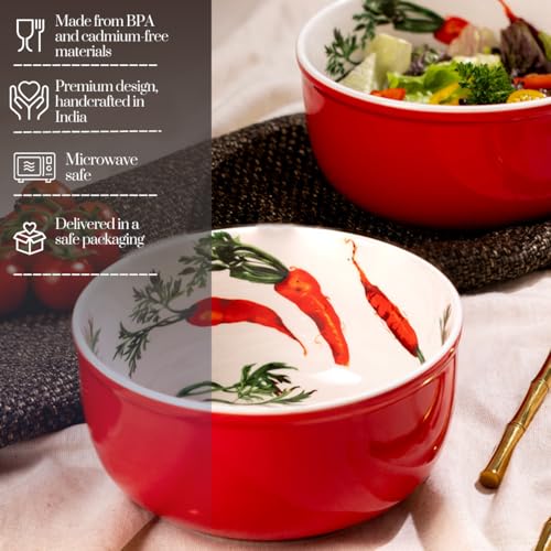 Image of GOLDEN QUEEN'S Handcrafted Ceramic Bowls, Set of 2 | Ideal for Snacks, Ramen, Salad, Cereals, Rice, Dinner - Kitchen Garden Bowl