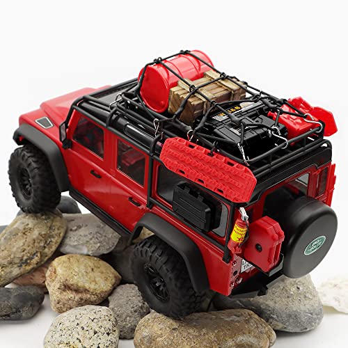 Globact 1/24 1/18 Rc Crawler Accessories Car Roof Decoration Luggage Net, Recovery Board, Fire Extinguisher, Toolbox, Wood Box, Shovel For 1/18 Traxxas Trx4M 1/24 Axial Scx24 Upgrade (12Pcs Black Red) #TOP3