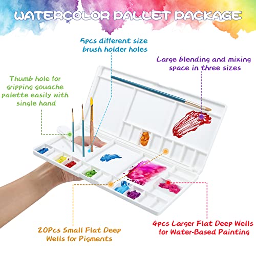Junreox Watercolor Palette, Large Watercolor Palette with 24 Wells and 5 Mixing Areas, Premium Paint Pallet with Lid, Folding Paint Tray, Plastic Painting Palette with Thumbhole - Image 4