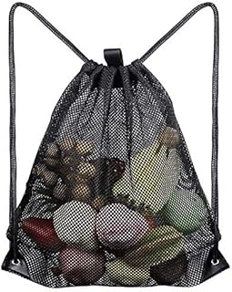 Heavy Duty Mesh Drawstring Backpack Bags Multifunction Ventilated Bag for Soccer ball, Gym Sports Equipment Storage Beach