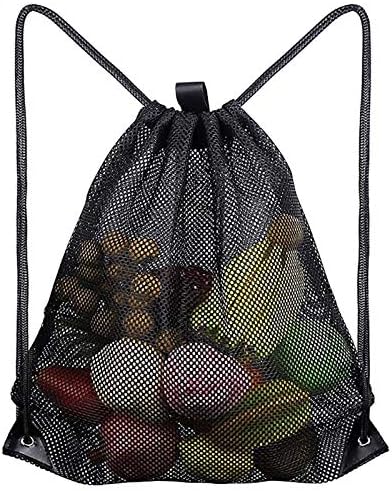 Heavy Duty Mesh Drawstring Backpack Bags Multifunction Ventilated Bag for Soccer ball, Gym Sports Equipment Storage Beach