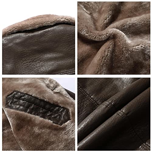 Hatop Men's Winter Fleece Jacket Sherpa Lined Faux Leather Jacket Warm Outwear Coat With Fur Collar, Brown, X-Large #TOP4