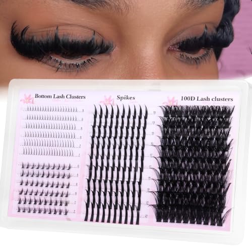 Wispy Lash Clusters with Spikes Volume Eyelash Clusters with 2 Styles Bottom Lashes 100D Mink Cluster Eyelash Extensions 380PCS Spiky Individual Lashes with Bottom Lash Clusters by Boahankuke