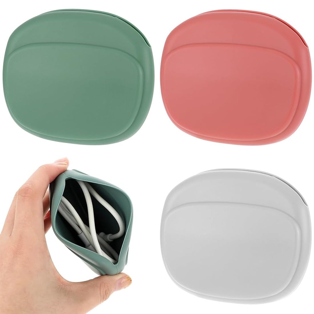 Set Da 3 Organizer In Silicone Per Cavi E Cuffie - Portaoggetti Colorato Rosa, Giallo E Blu Per Borsa E Viaggio - 3