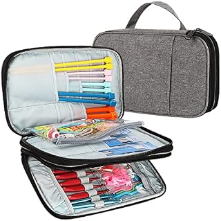 Coopay Knitting and Crochet Organiser, Circular Needles Case, Knitting Needles Holder, Travel Tote Bag for Crochet Hooks, Tunisian Hook, Circular Knitting Needles and Knitting Accessories, Grey