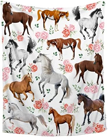 Horse Gifts for Girls Women Throw Blanket - Ultra Soft & Plush, Lightweight & Cozy, Breathable Horse Flower Bed Blanket - Animal Lovers, 40