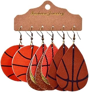 3 Pairs Lightweight Leather Football Drop Dangle Earrings Soccer Rugby Basketball Baseball Layered for Women Sports Jewelry