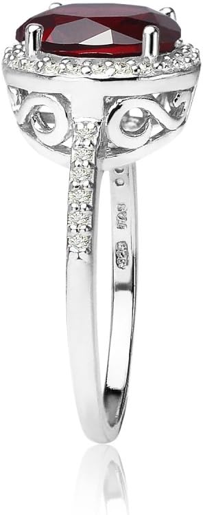 Ice Gems Sterling Silver Simulated Garnet and Cubic Zirconia Round Halo Ring