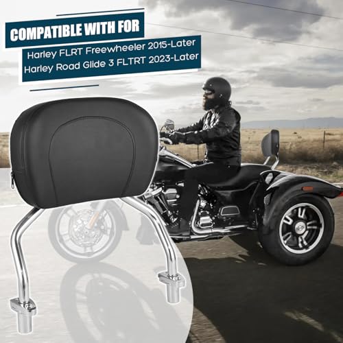 Image of Detachable Passenger Backrest Sissy Bar With Back Rest Pad Compatible with for Harley Freewheeler FLRT 2015-2025 Road Glide 3 FLTRT 2023-2025 Sissy Bar Backrest | Stylish Heavy-Duty Metal Sissy Bar Backrest For Comfortable Back Support